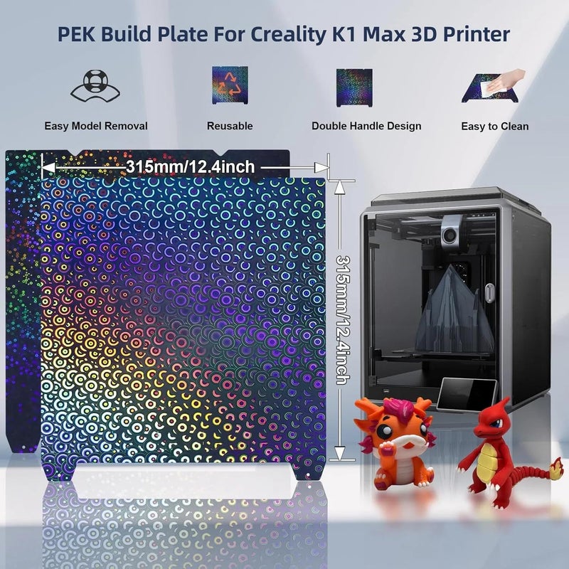 IdeaFormer-3D لوحة بناء K1 ماكس 310x315 مم، دوائر قوس قزح ناعمة + سرير كاليودوسكوب PEK بدون قاعدة مغناطيسية لطابعة Creality K1 Max/Ender 3 V3 Plus 3D - Image 3